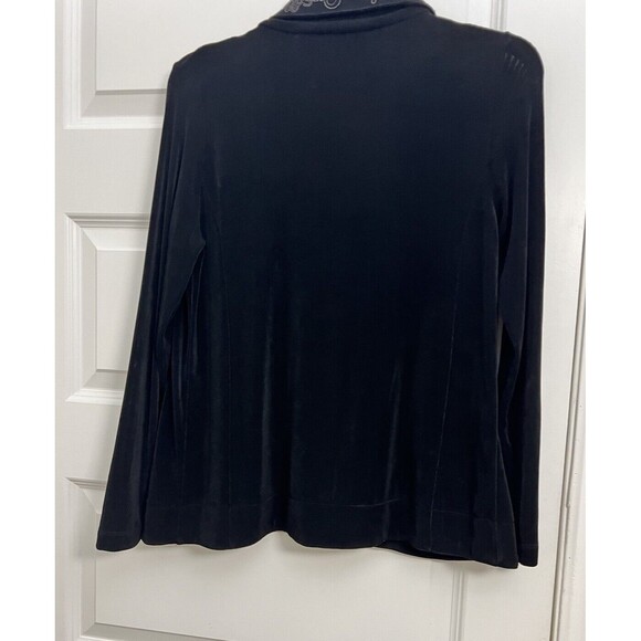 Chicos Travelers Sz 0 Cardigan Black Liquid Knit Open Front Embroidery Floral - Picture 2 of 7